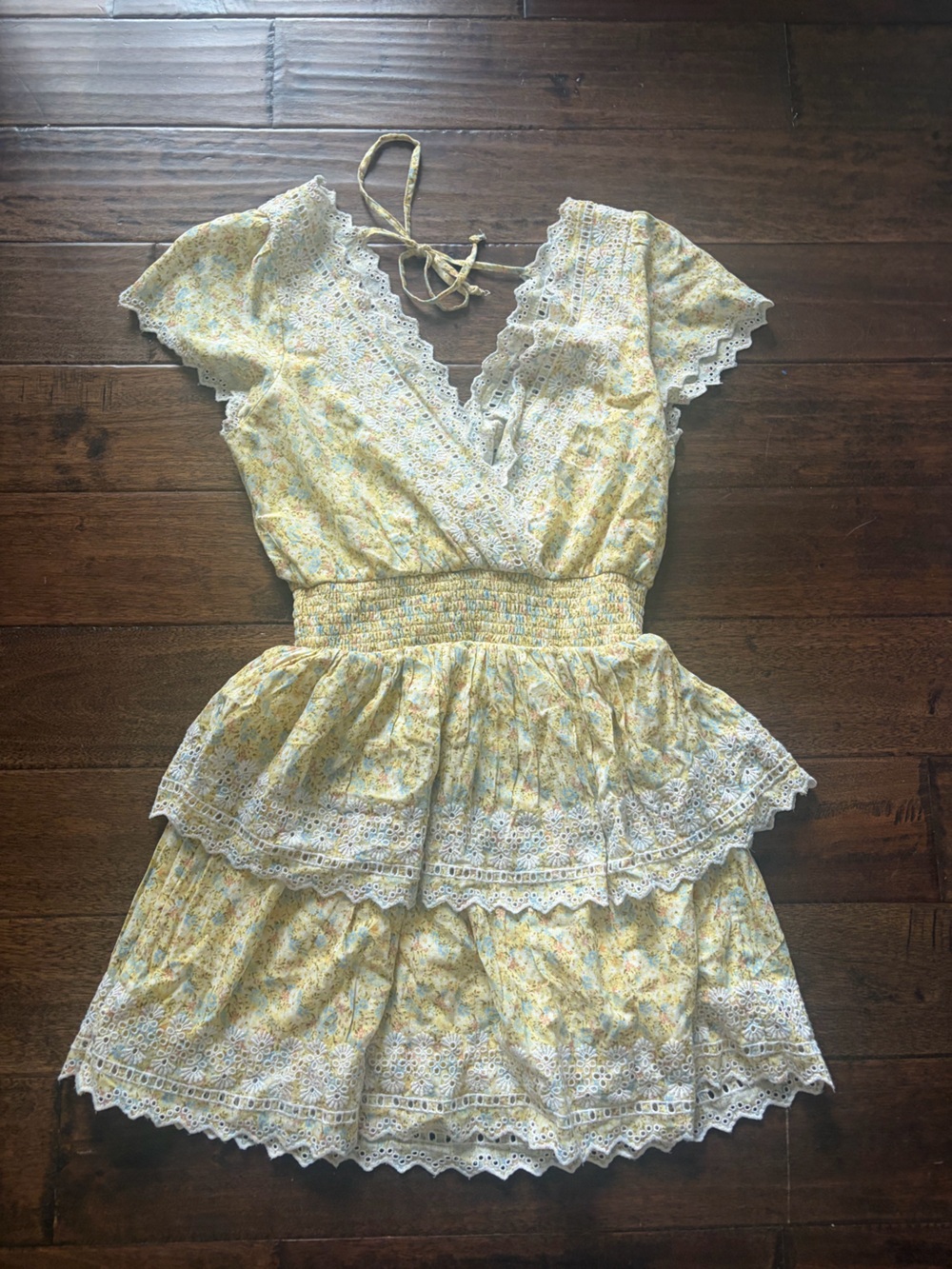 American Eagle Outfitters Yellow Floral Eyelet mini dress